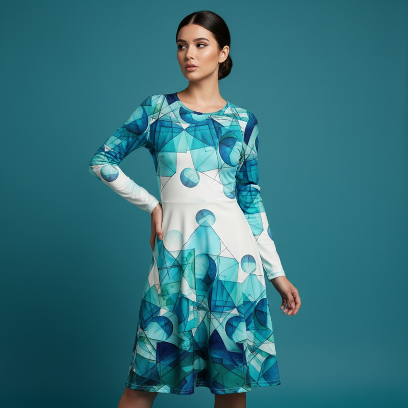 Geometric Abstract Longsleeve Dresses
