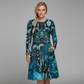All-over print long sleeve midi dress 158Bd