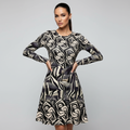 All-over print long sleeve midi dress 115B2