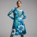 All-over print long sleeve midi dress 116B