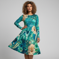 All-over print long sleeve midi dress 162B