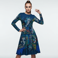 All-over print long sleeve midi dress 75B