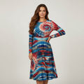 All-over print long sleeve midi dress 170B