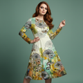 All-over print long sleeve midi dress 250