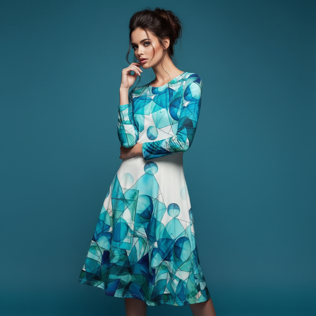 All-over print long sleeve midi dress 248B