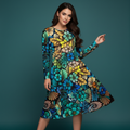 All-over print long sleeve midi dress 252B