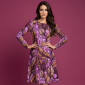 All-over print long sleeve midi dress 251kl3b