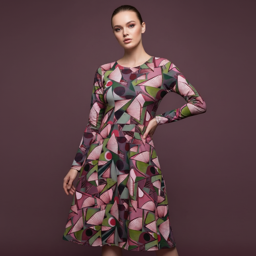 All-over print long sleeve midi dress 249kl3