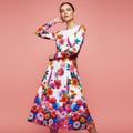 All-over print long sleeve midi dress 243