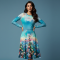 All-over print long sleeve midi dress 230