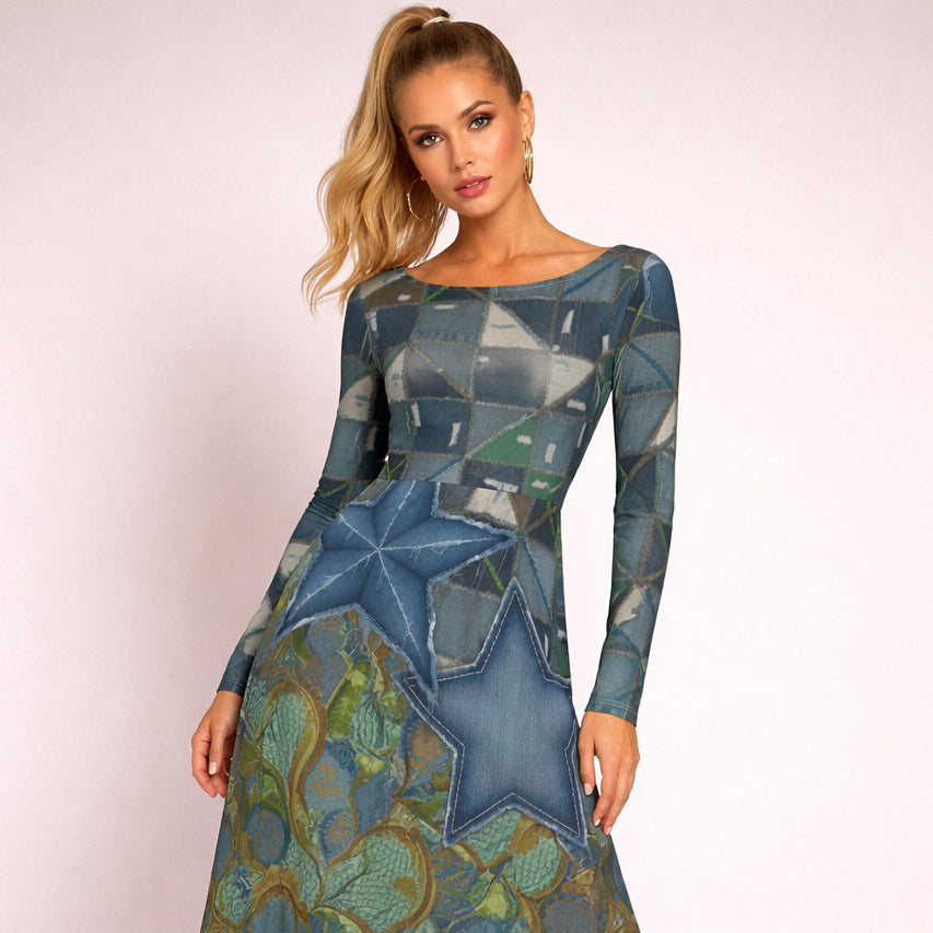 All-over print long sleeve midi dress 341kl1