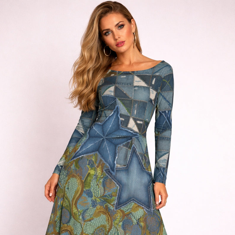 All-over print long sleeve midi dress 341kl1