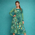 All-over print long sleeve midi dress 313