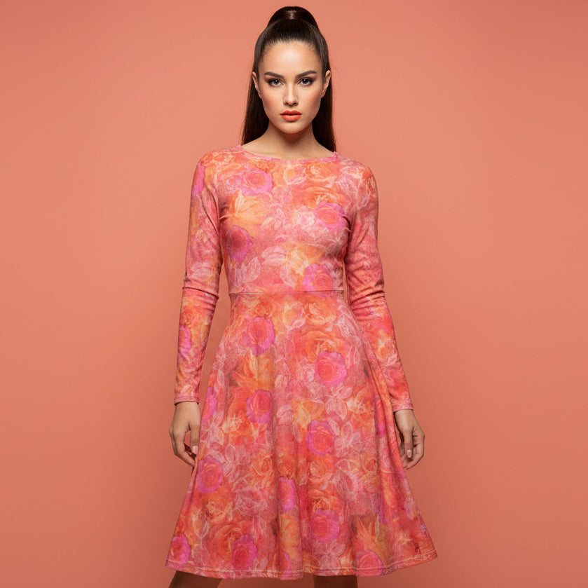 All-over print long sleeve midi dress 361kl1