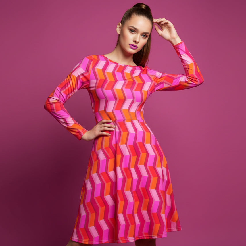 All-over print long sleeve midi dress 364kl1