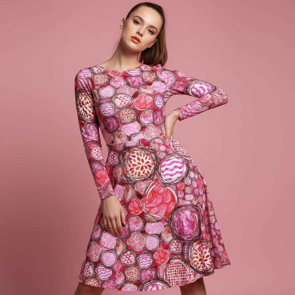 All-over print long sleeve midi dress 353kl2