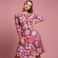 All-over print long sleeve midi dress 353kl2