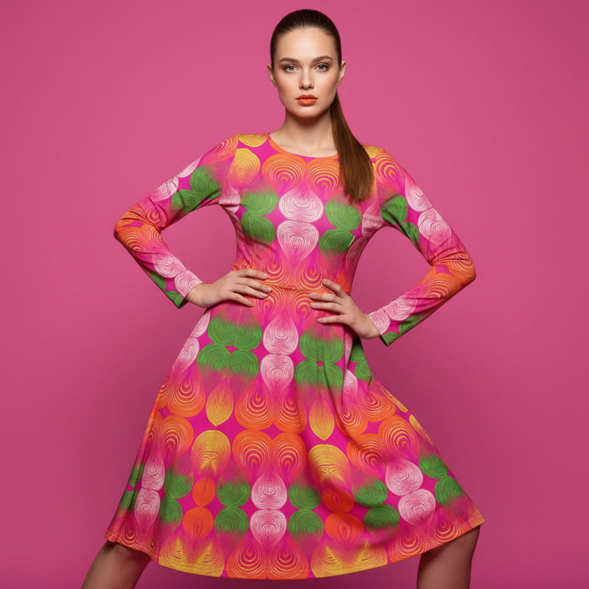 All-over print long sleeve midi dress 362kl3b