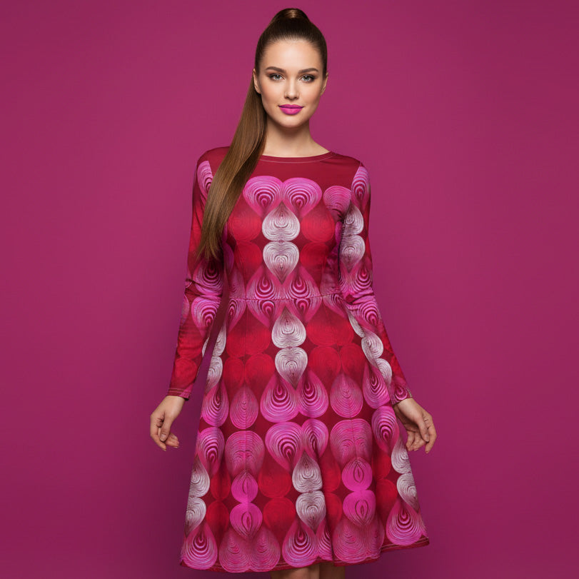 All-over print long sleeve midi dress 362kl4