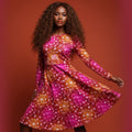 All-over print long sleeve midi dress 355Bkl2b