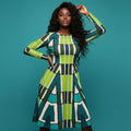 All-over print long sleeve midi dress 349Dkl1