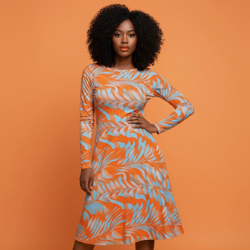 All-over print long sleeve midi dress 320kl2