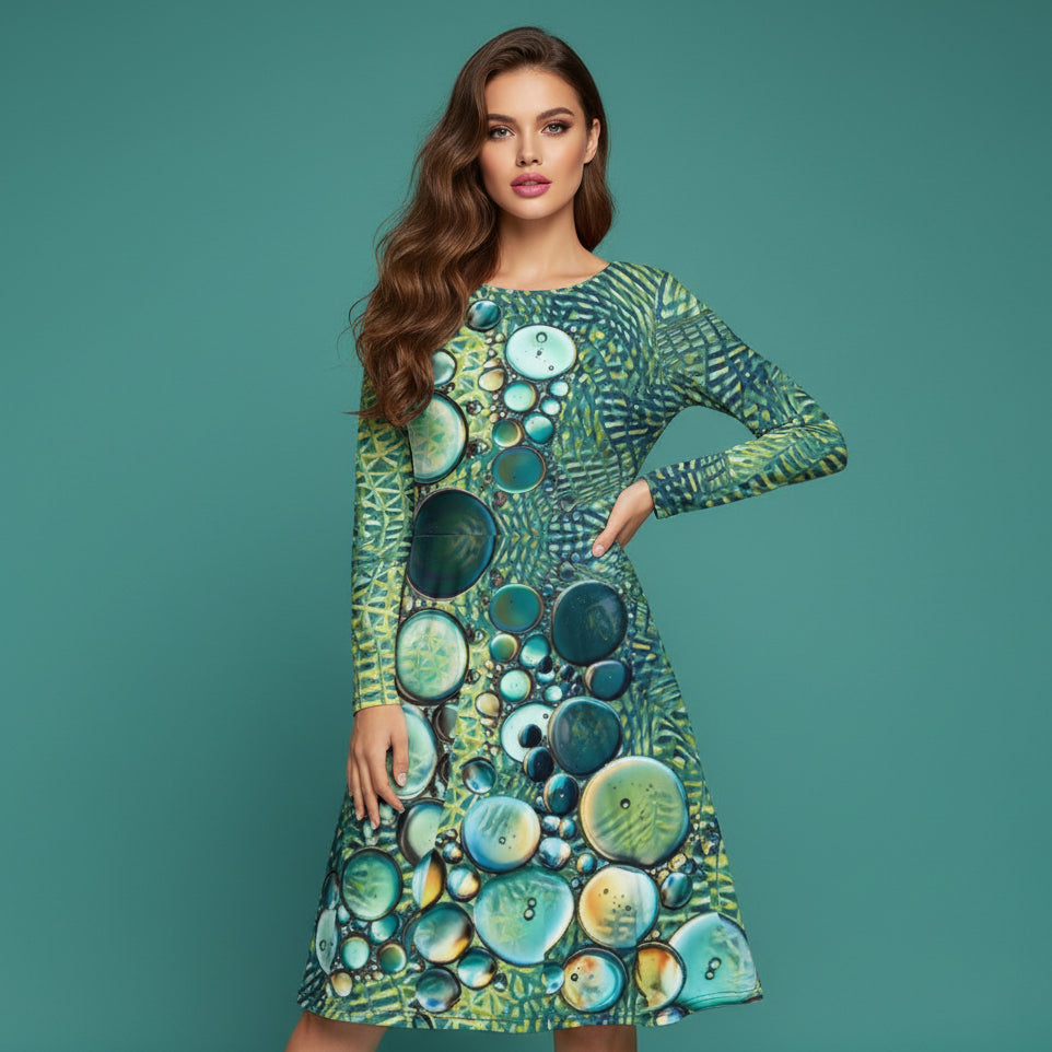 All-over print long sleeve midi dress 313