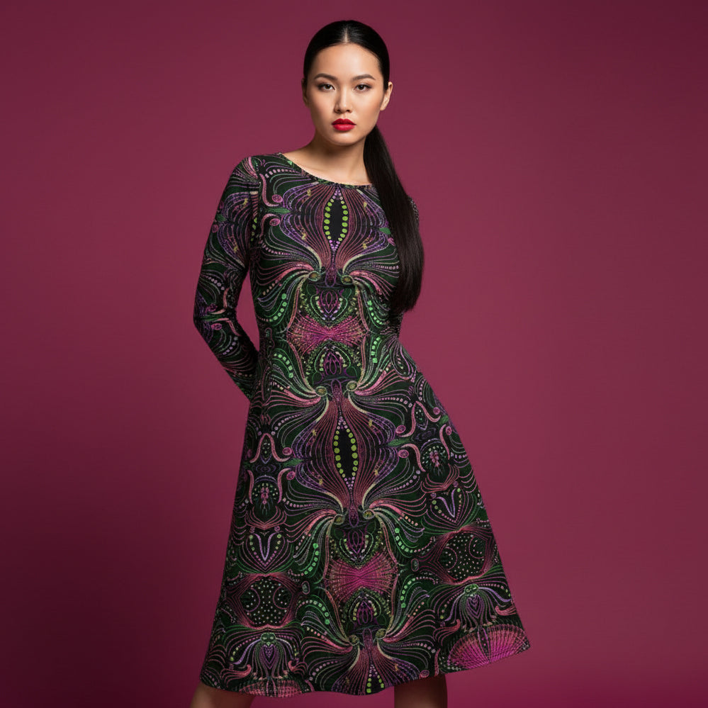 All-over print long sleeve midi dress 329kl7