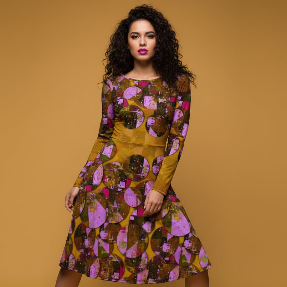 All-over print long sleeve midi dress 348kl3