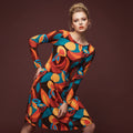 All-over print long sleeve midi dress 323kl1