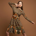 All-over print long sleeve midi dress 327kl1