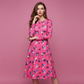 All-over print long sleeve midi dress 335kl1