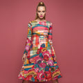 All-over print long sleeve midi dress 331kl1