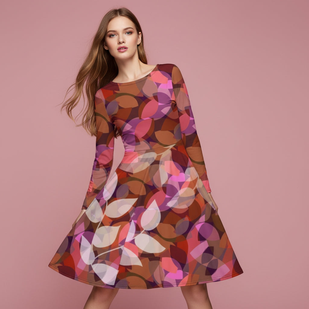 All-over print long sleeve midi dress 338Ckl2b