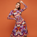 All-over print long sleeve midi dress 350kl1