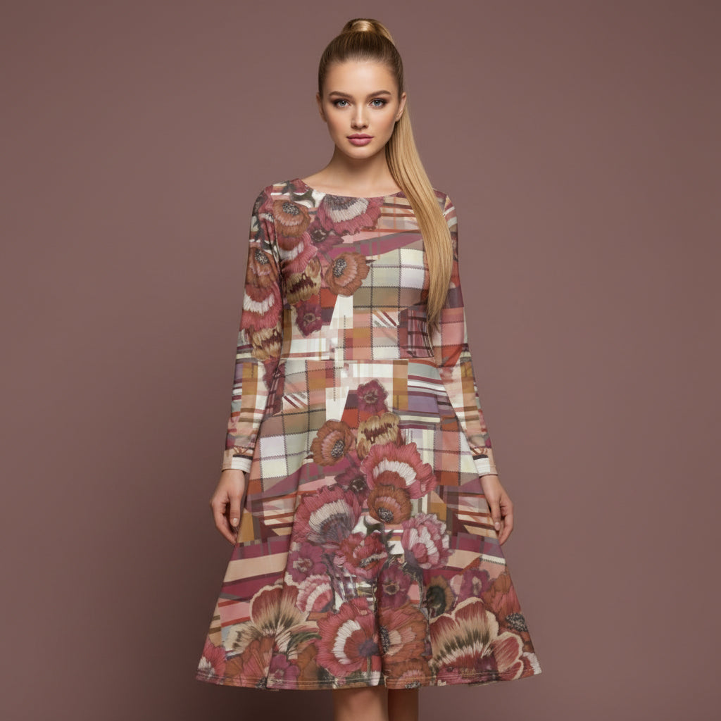 All-over print long sleeve midi dress 331kl5