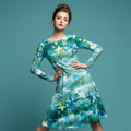 All-over print long sleeve midi dress 333kl2