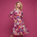 All-over print long sleeve midi dress 334