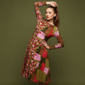 All-over print long sleeve midi dress 347Bkl4