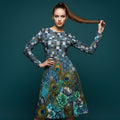 All-over print long sleeve midi dress 284D
