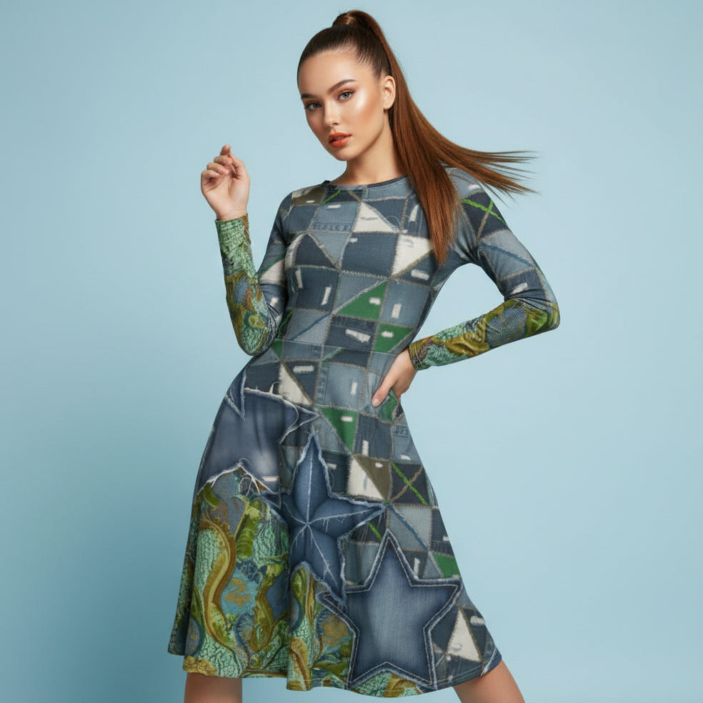 All-over print long sleeve midi dress 341kl1