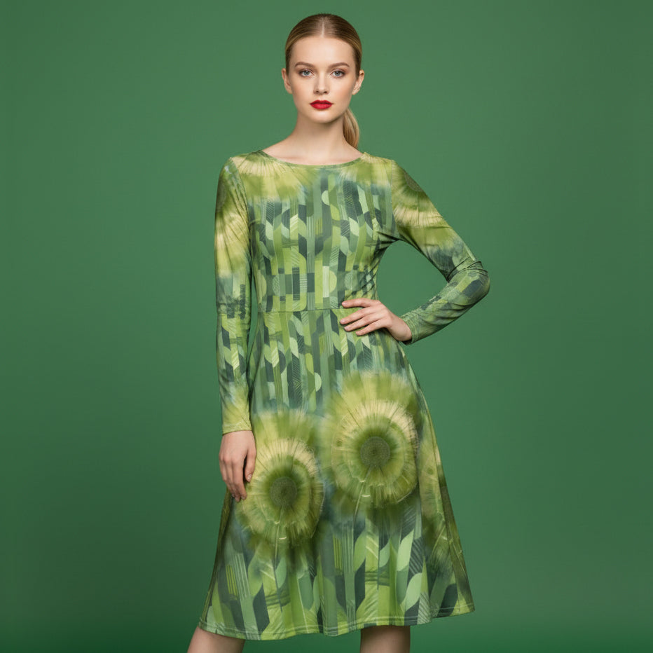 All-over print long sleeve midi dress 321kl1