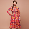 All-over print long sleeve midi dress 325Bkl2
