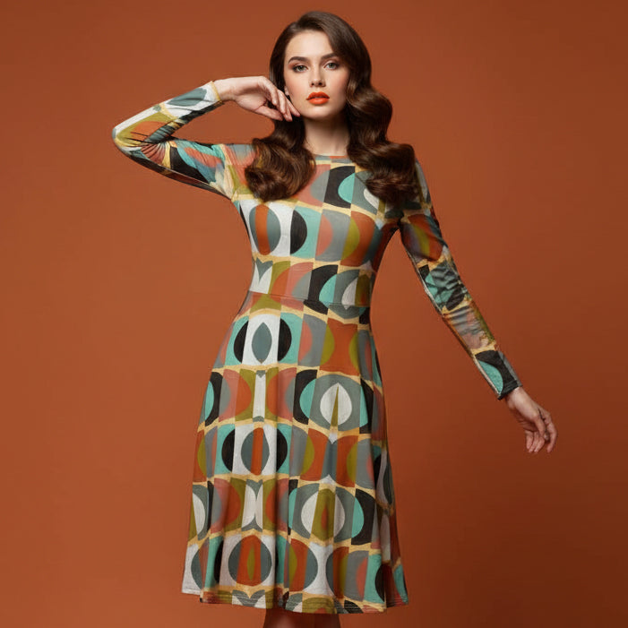 All-over print long sleeve midi dress 352kl2