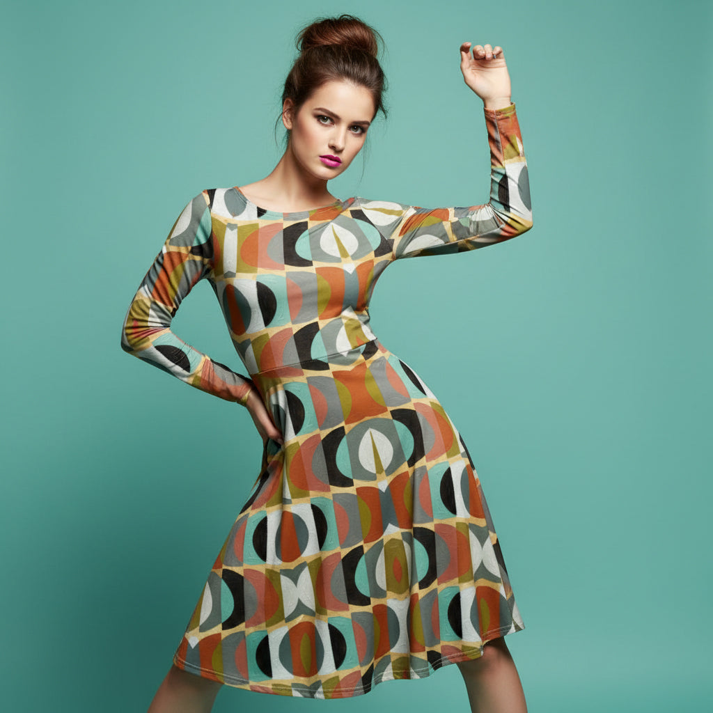 All-over print long sleeve midi dress 352kl2