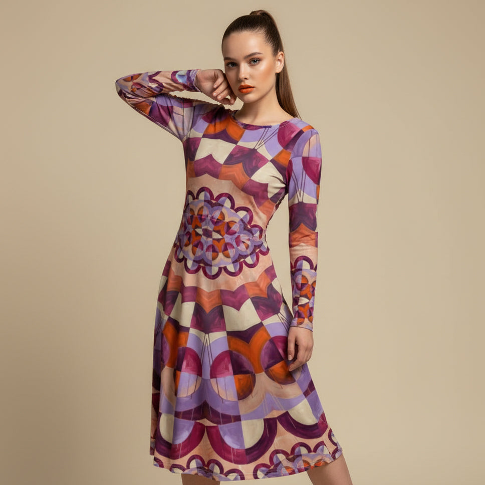 All-over print long sleeve midi dress 350kl1