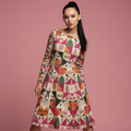All-over print long sleeve midi dress 343Bkl1