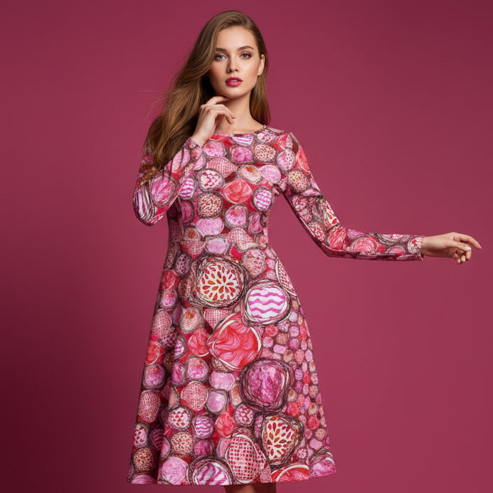 All-over print long sleeve midi dress 353kl2