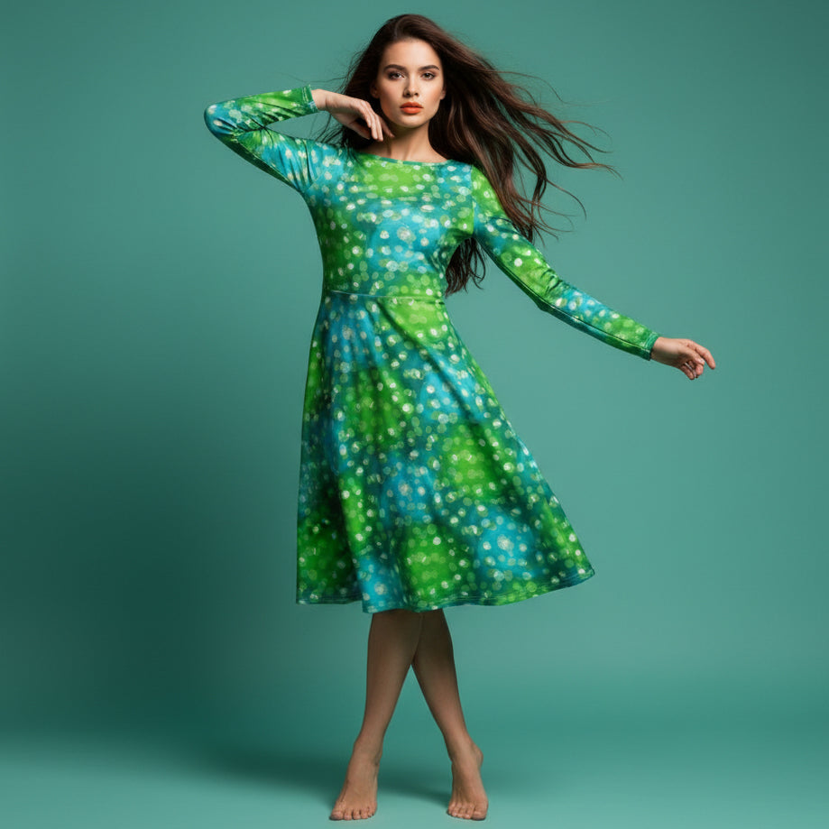 All-over print long sleeve midi dress 355Bkl3b