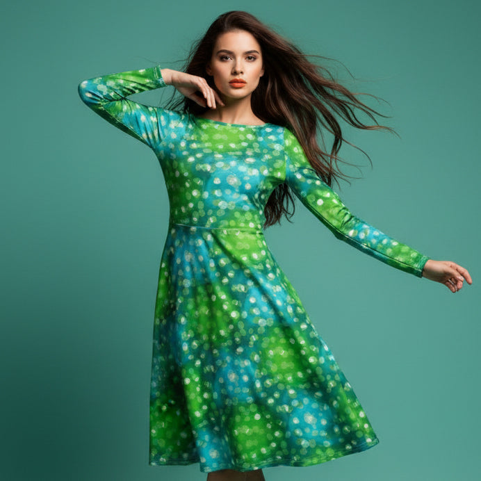 All-over print long sleeve midi dress 355Bkl3b